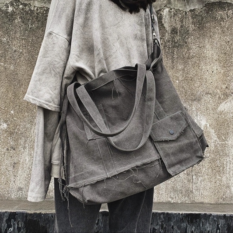 Túi đeo chéo cỡ lớn phong cách bụi bặm vải canvas 2 mặt vừa laptop 15.6 inch