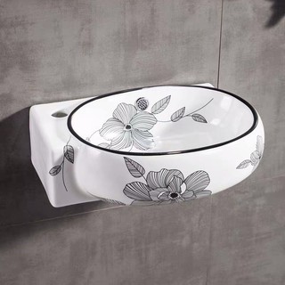 Chậu góc lavabo treo tường hoa văn viền đen cao cấp