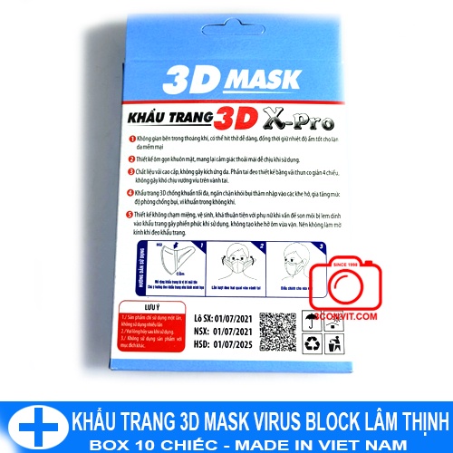 Hộp 10 khẩu trang 3D Mask Virus Block công nghệ dập NB Unicharm Lâm Thịnh