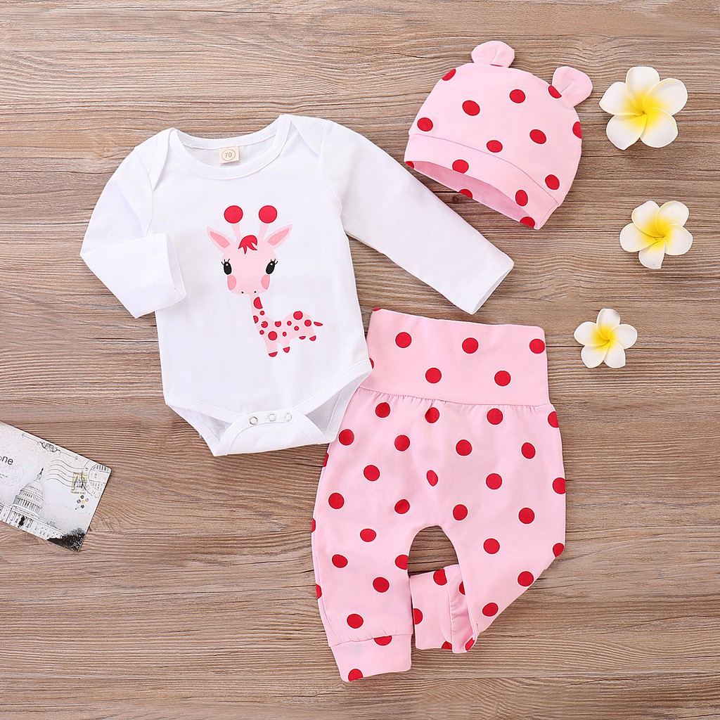 Bộ Áo Liền Quần + Quần Dài + Mũ Mikrdoo In Họa Tiết Động Vật Đáng Yêu Cho Bé Gái