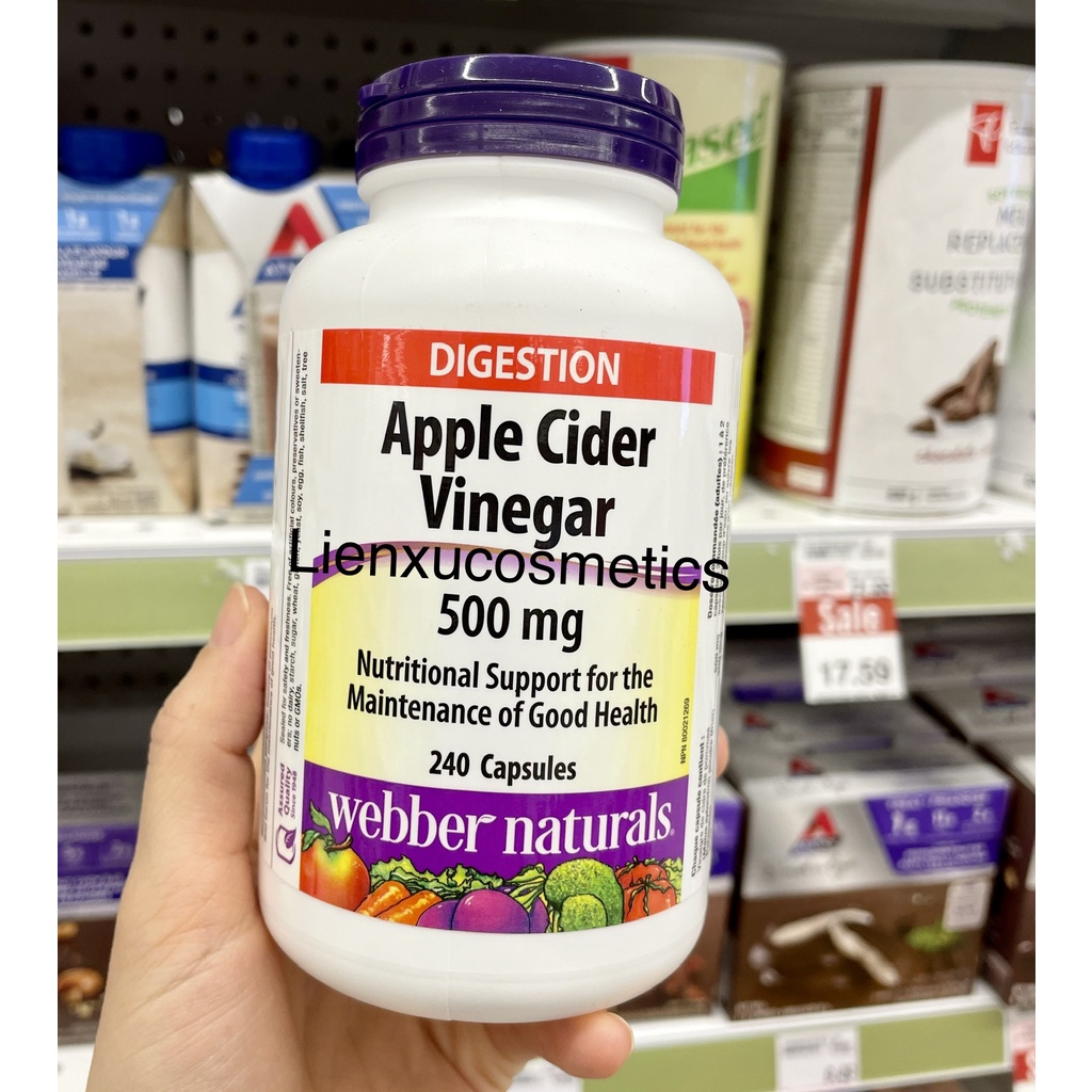 Viên uống giảm cân giấm táo Apple cider vinegar 500mg 240 viên Webber Naturals; hsd t8/2026