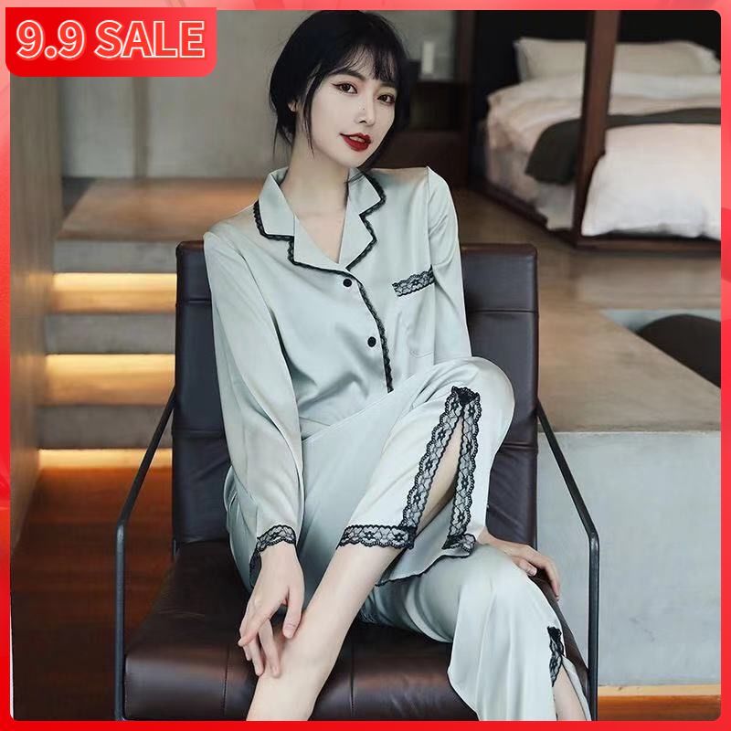 Bộ đồ ngủ tay dài chất lụa lạnh cao cấp quyến rũ cho nữ