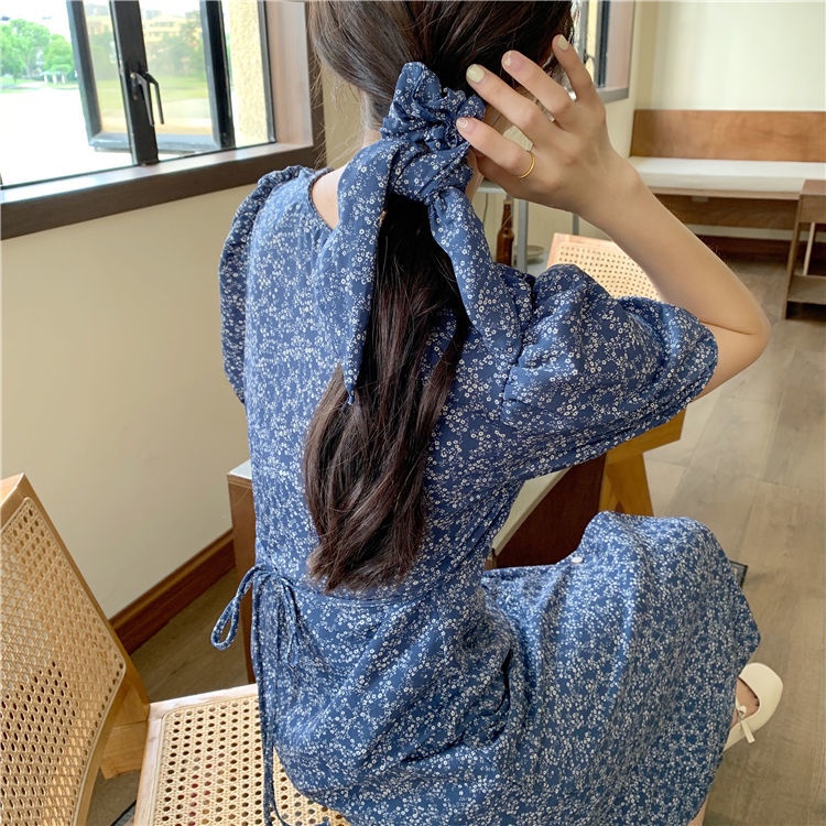 Đầm Dài Tay Phồng Cổ Chữ V Thời Trang Mùa Hè Phong Cách Pháp Mới Cho Nữ