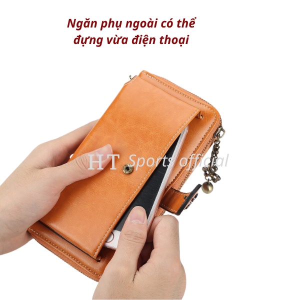 Bóp ví nữ cầm tay HT Sports chất da mềm mại siêu bền, thiết kế dây kéo tiện dụng đựng tiền đựng thẻ