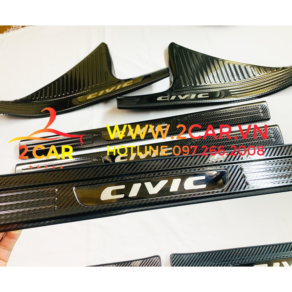 Ốp Bậc Cửa, Nẹp bước chân trong ngoài CARBON Xe Honda CIVIC 2016-2021 vân cacbon cao cấp
