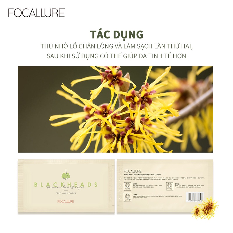 PVN44031 Miếng dán lột mụn FOCALLURE làm sạch sâu hỗ trợ giảm mụn đầu đen cho vùng mũi 2.2g / miếng