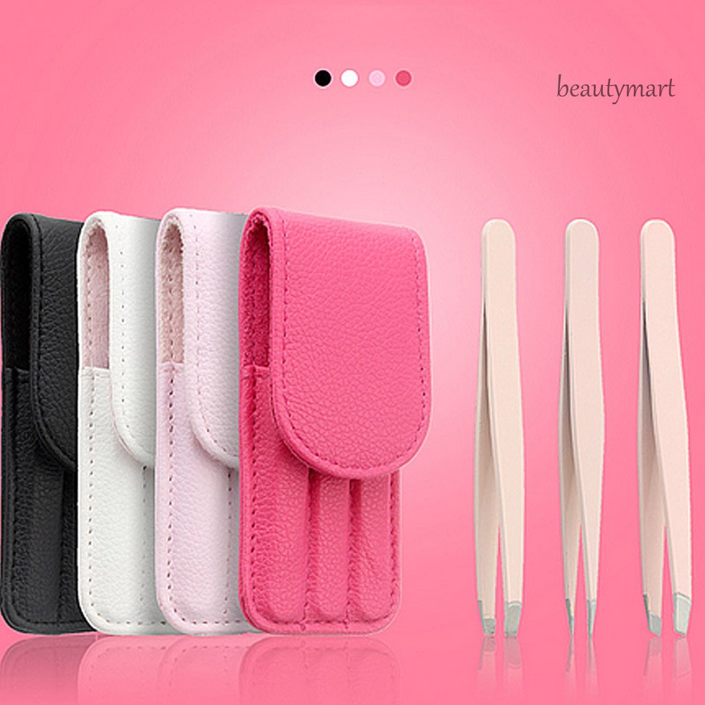 [Hàng mới về] Bộ 3 nhíp nhổ lông mày bằng thép không gỉ đầu nhọn + xiên + dẹt tiện dụng