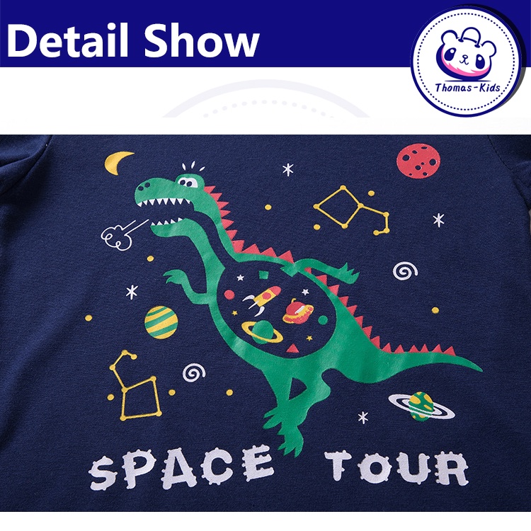 [THOMAS KIDS] Áo Thun Cotton Tay Dài In Họa Tiết Hoạt Hình Dễ Thương Cho Bé Trai Gái 3-8 Tuổi