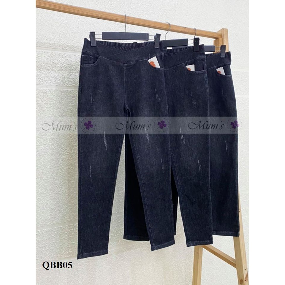 Quần bầu  FREESHIP Quần bò bầu đen xước cạp chéo dưới bụng, có sz L - XL - 2XL
