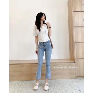 [RÁCH STORE] Áo Kiểu Cổ V Nút Ngọc Chiết Li 603- Quần Jean Loe Chỉ Lai Xẻ Giữa 2013