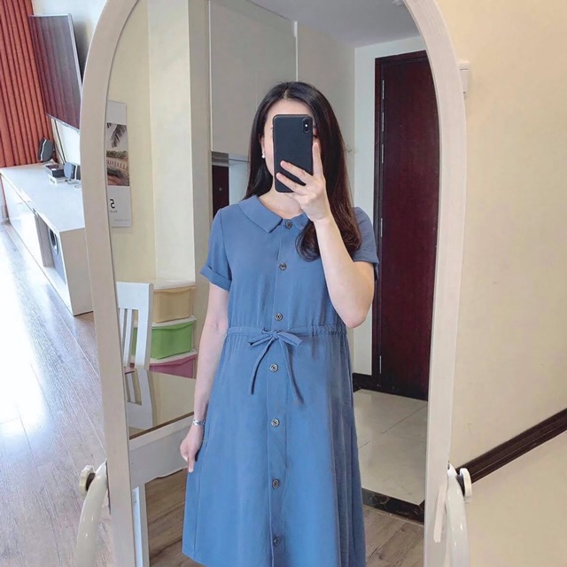 Đầm bầu sơ mi đũi