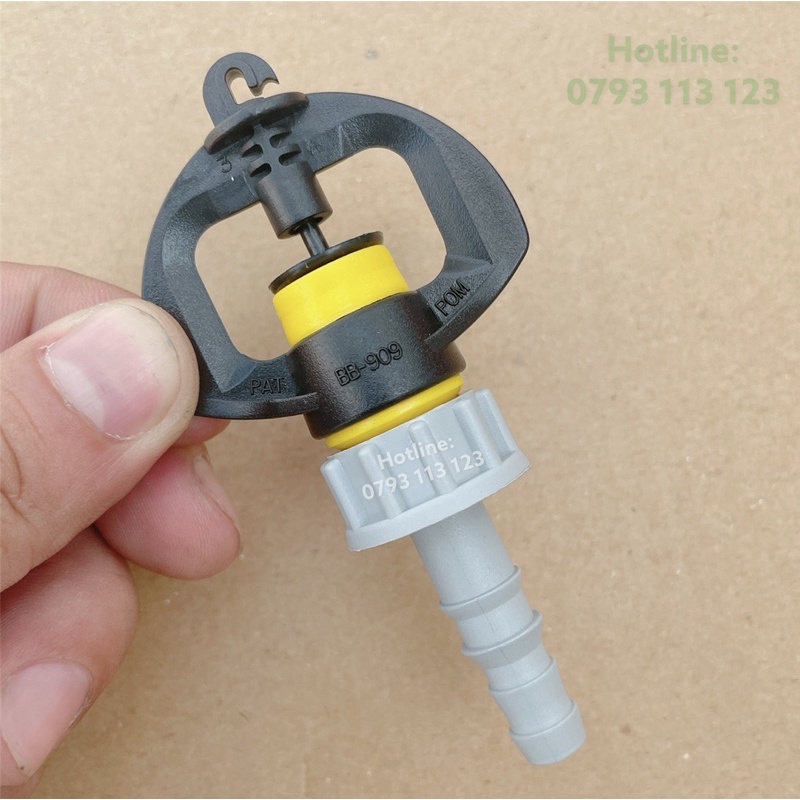 Béc tưới nhỏ phun 360 độ BB 909 ren ngoài 17 ly, sử dụng trong hệ thống tưới tiêu, hoa màu, cây ăn trái