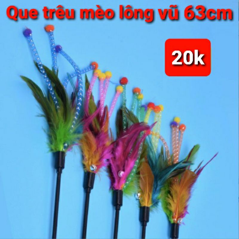 Que trêu mèo lông vũ - đồ chơi mèo dài 63cm