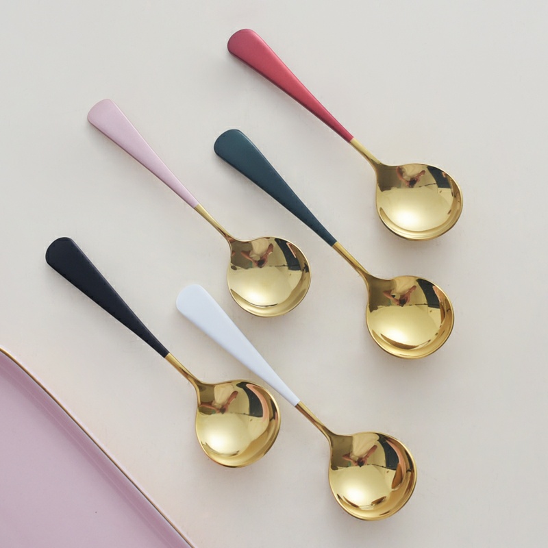 Muỗng Tròn Cán Nhiều Màu Trơn Đơn Giản
