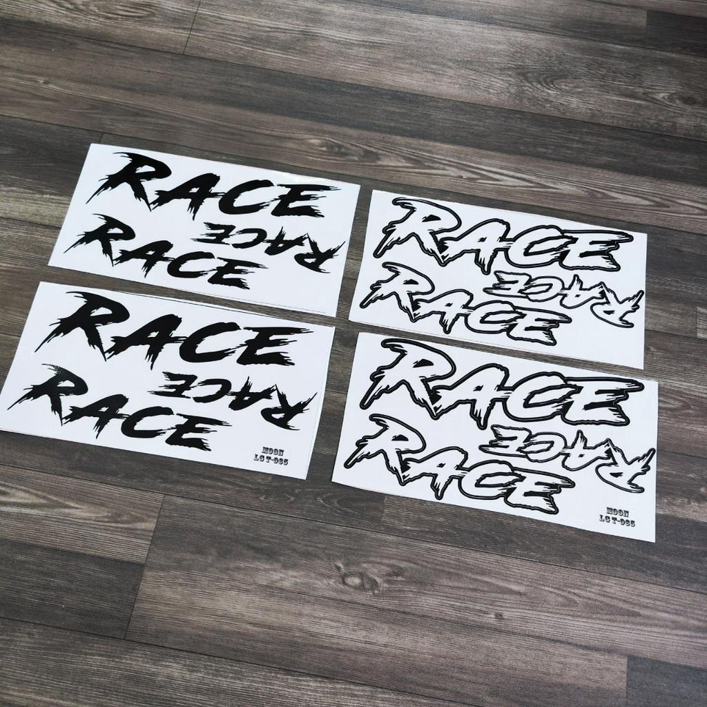 (GIÁ 2 miếng) Bộ tờ tem 06 chữ RACE dán trang trí xe máy, nón bảo hiểm, balo...