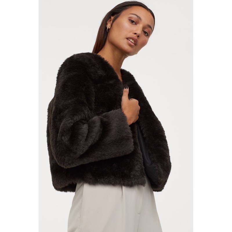 H&M Đức - Áo lông sale auth new tag cao cấp chính hãng nâu đen có nút cài dáng lửng