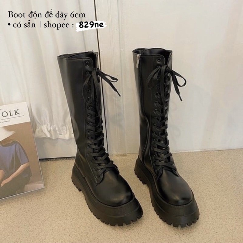 sẵn: BOOT DA độn| giày da đen cao cổ / giày ulzzang ĐẾ DÀY