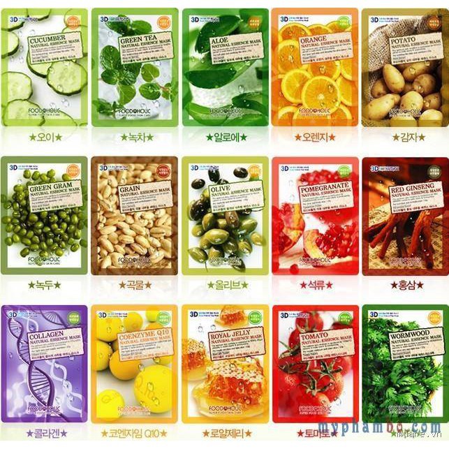 Mặt Nạ Dưỡng Da 3D Foodaholic Hàn Quốc Dưa Leo, Cà Chua, Lựu, Nhân Sâm, Nha Đam, Collagen, Nhân Sâm, Tre, Mật Ong, Olive