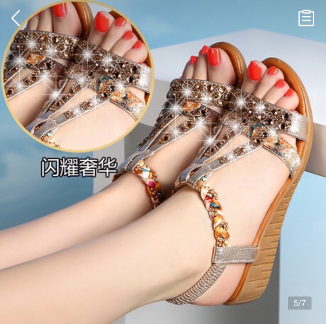 [SIÊU PHẨM-BIG SIZE] Sandal Nữ Quai Ngang Đính Đá Cao Cấp, Đế Siêu Nhẹ 5 Phân Big Size 39-40 - Lucky Girl shop