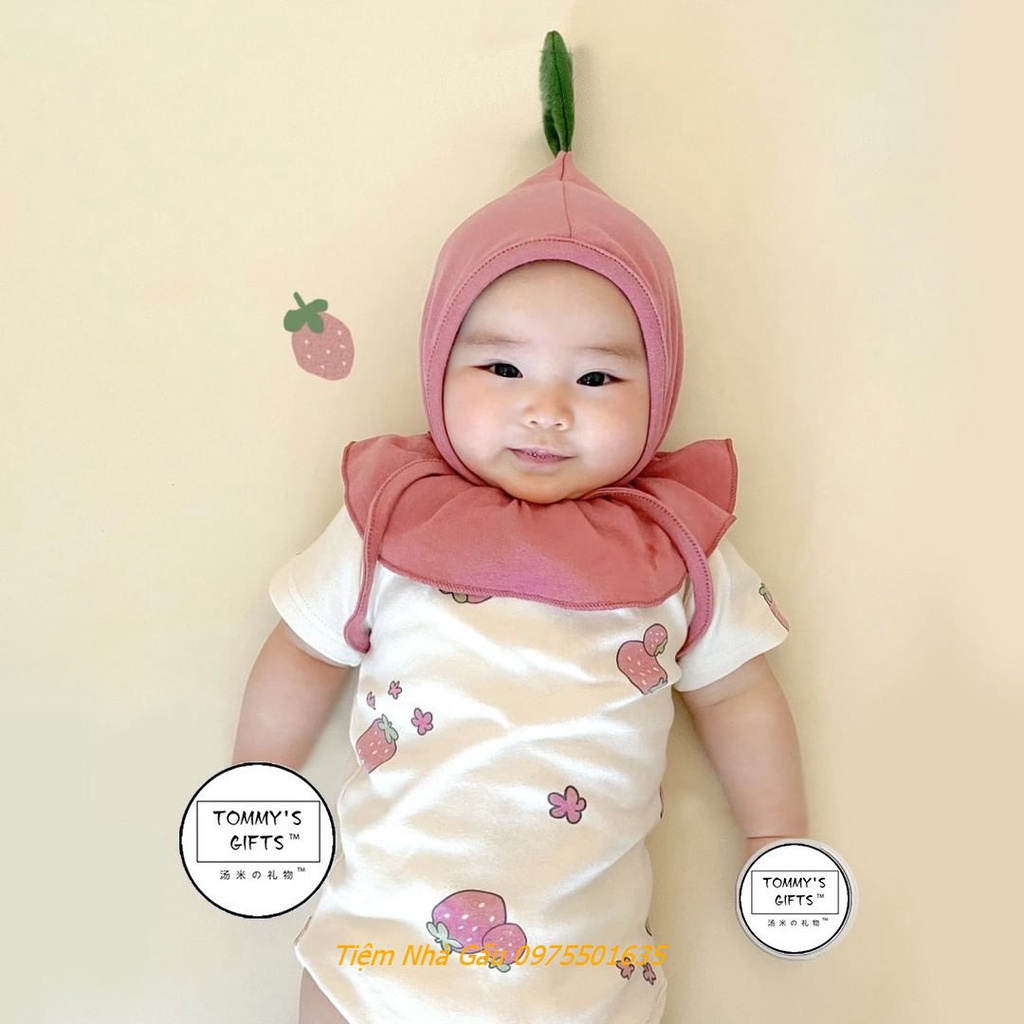Body Dâu tây Kèm mũ Cho Bé Sơ Sinh Diện Đầy Tháng Thôi Nôi Chụp Ảnh Dự Tiệc Cực Dễ Thương