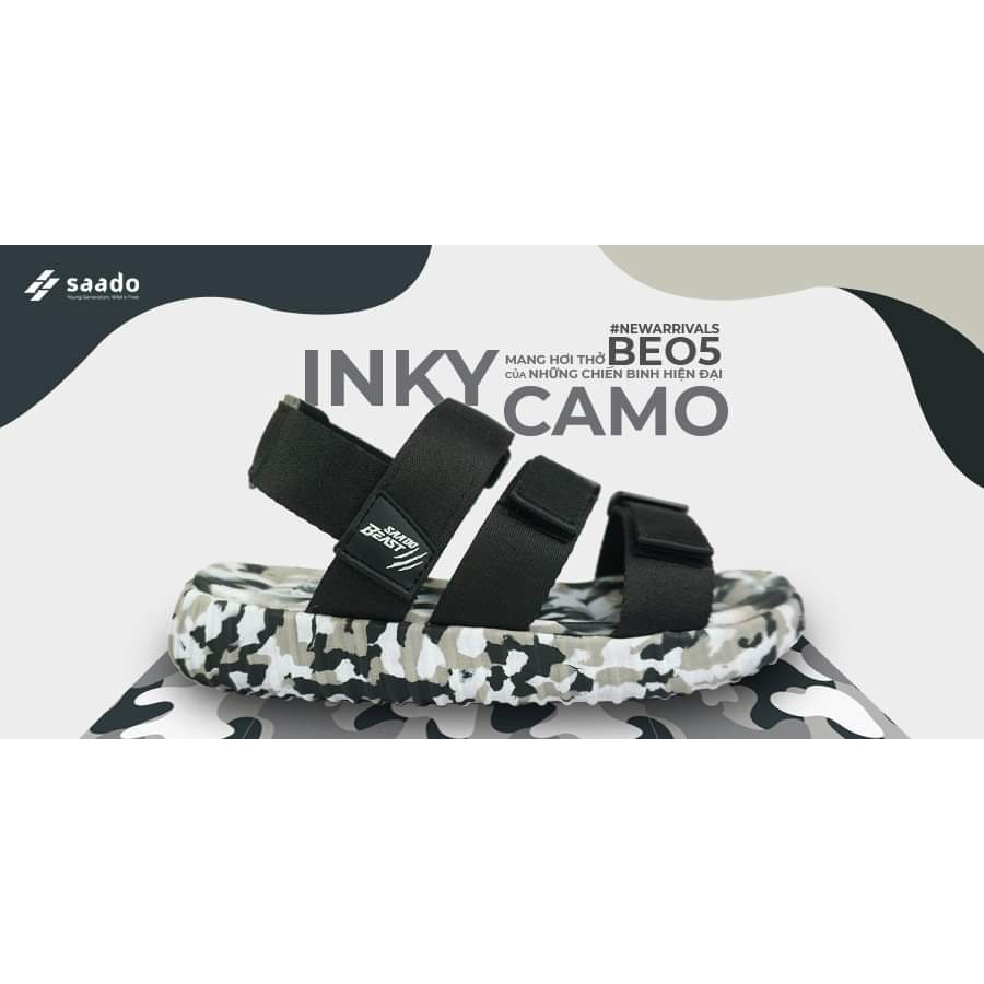 Dép sandal nam nữ SAADO YEZI camo đen lính đi học, đi chơi [HÀNG CHÍNH HÃNG]