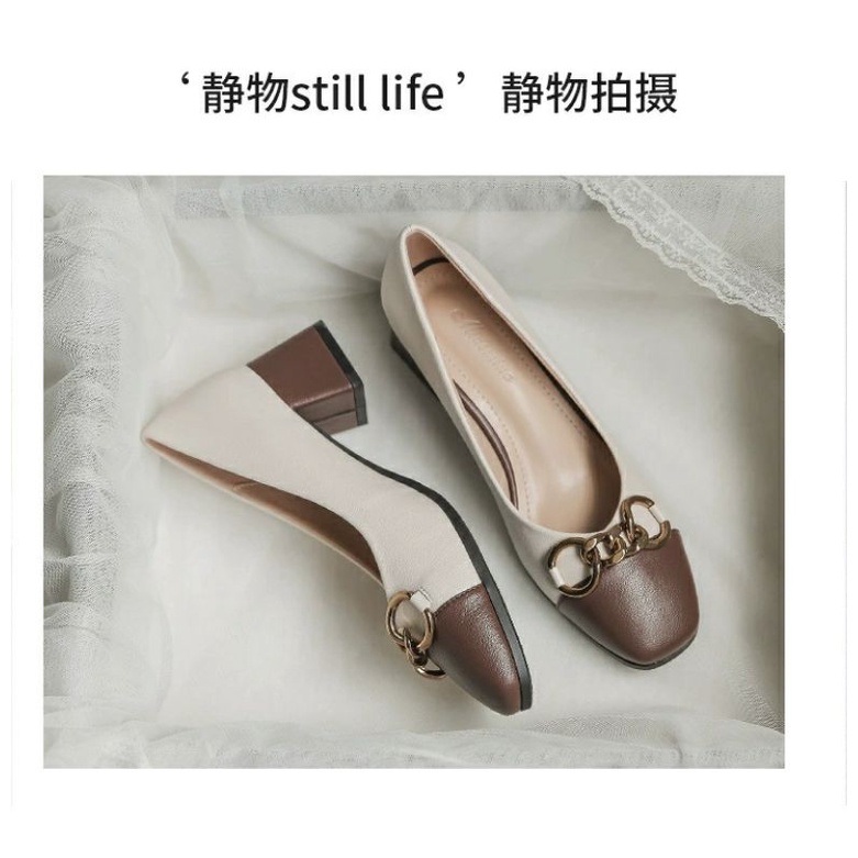 Giày công sở gót vuông vá mũi màu siêu đẹp da mềm gót vuông dễ đi