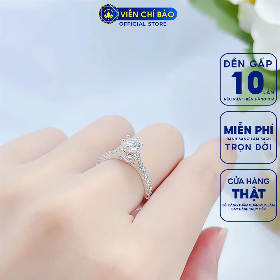 Nhẫn bạc nữ đính đá viền trái tim chất liệu bạc 925 thời trang phụ kiện trang sức Viễn Chí Bảo N400329