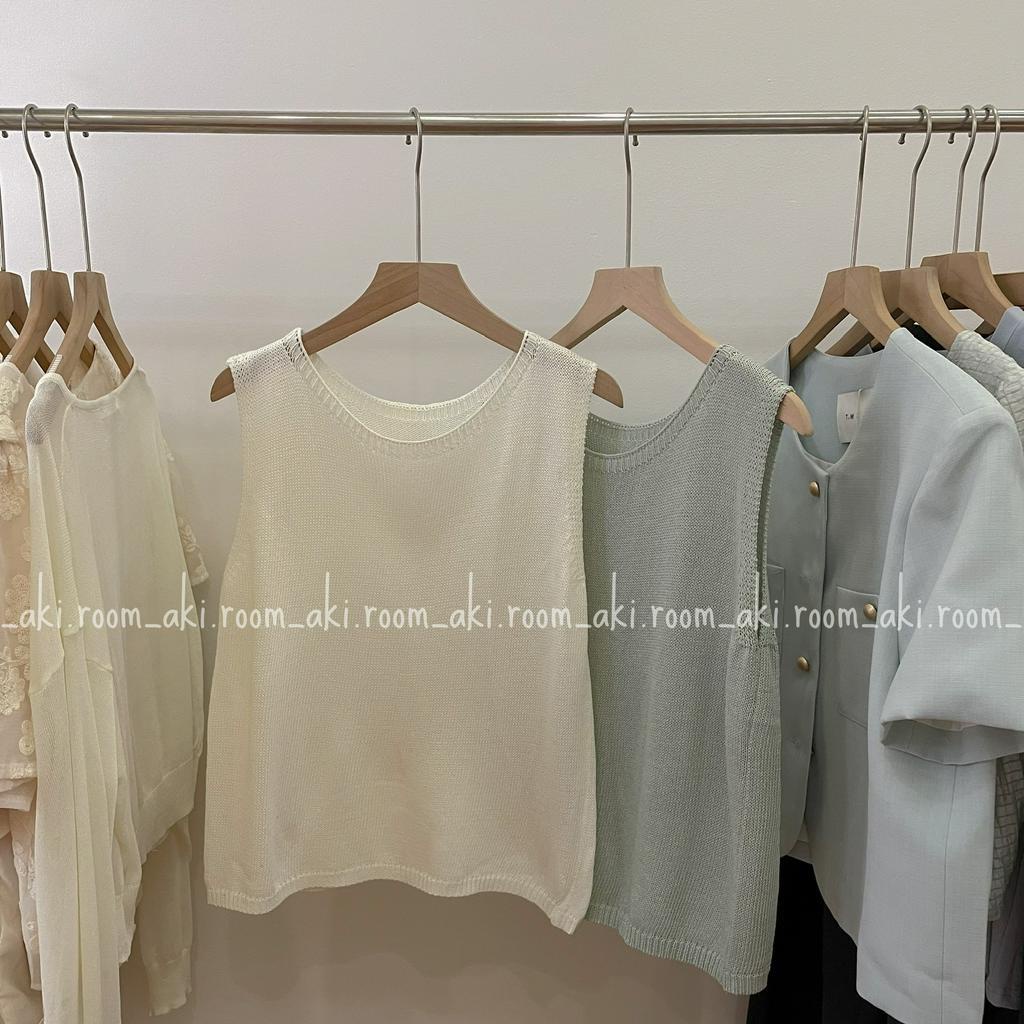 Áo tank top len mỏng không co giãn cổ tròn cuộn viền