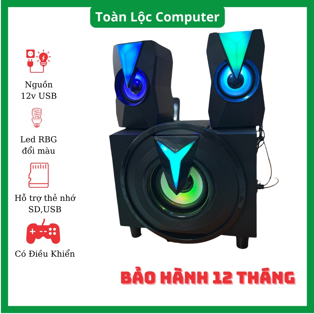 Loa bluetooth máy tính PRIME K10 2.1-BT 2.1 vi tính để bàn bass mạnh âm thanh vòm led rgb bảo hành 12 tháng