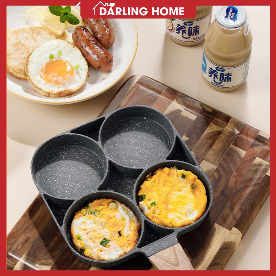 Chảo Chiên Trứng 4 Ngăn, Chống Dính Vân Đá Dùng Được Cho Bếp Từ Darling Home