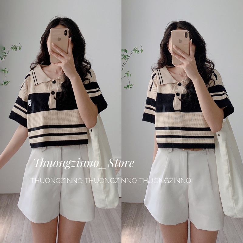 [Ảnh thật/Video]Váy polo XINH chất mongtogi thiết kế 3 cúc thêu hình Hàn Quốc