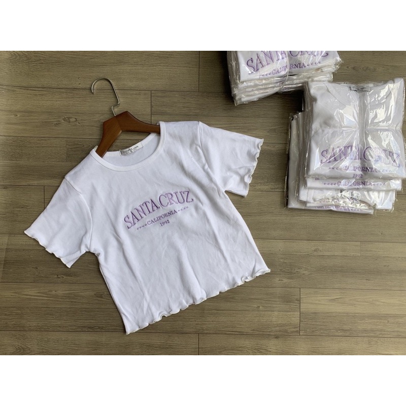 ÁO CROPTOP TAY NGẮN THÊU CHỮ ST TÍM  ChiZi Shop kèm ảnh thật