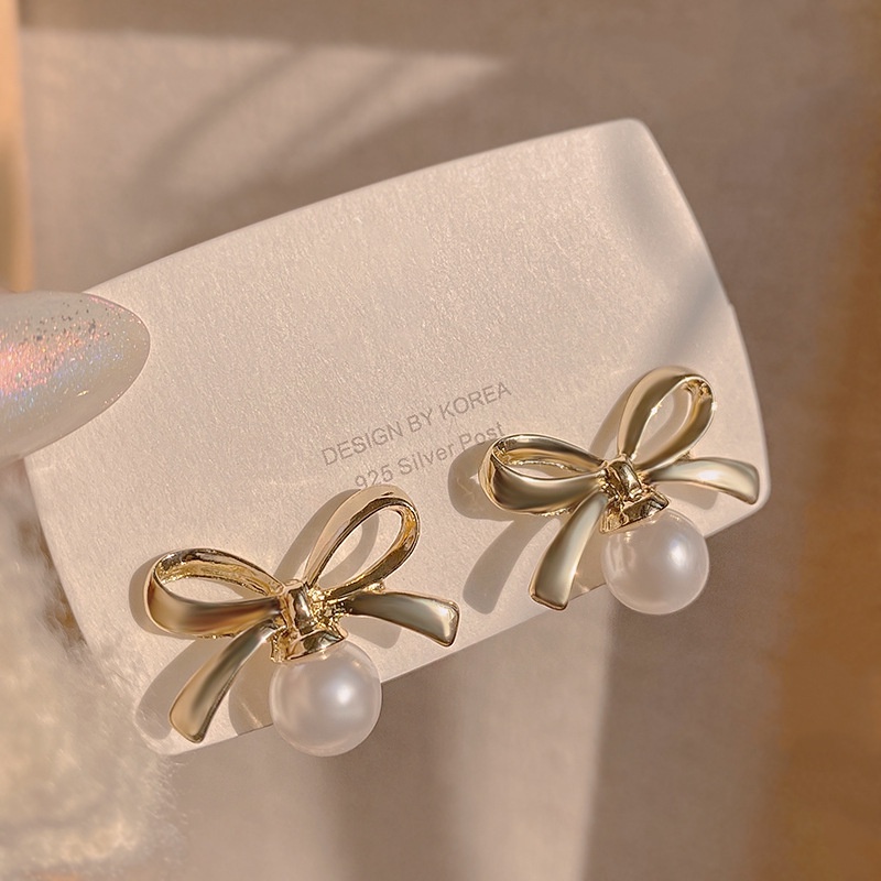 Bông Tai Hình Nơ Đính Ngọc Trai Thời Trang Hàn Quốc