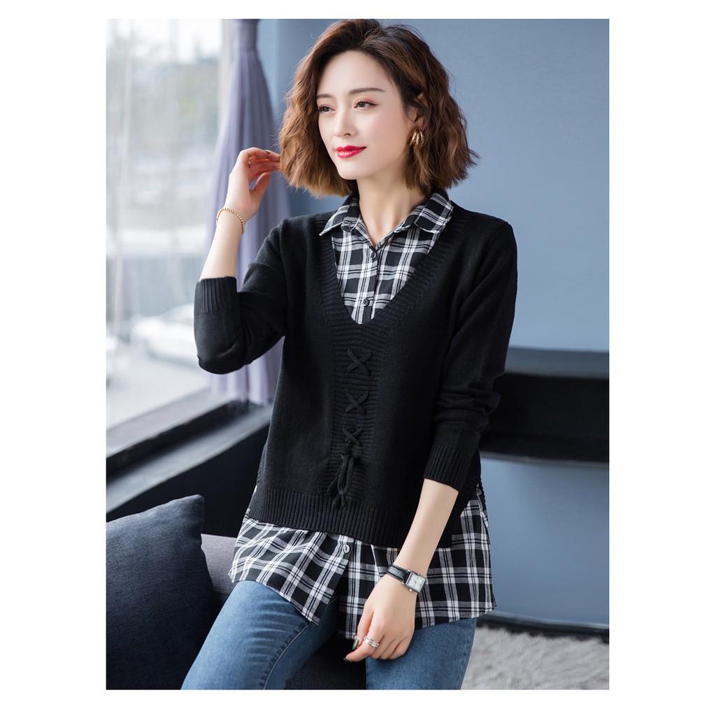 Áo len nữ dáng ngắn mix sơ mi cá tính mới nhất 2020 | BigBuy360 - bigbuy360.vn