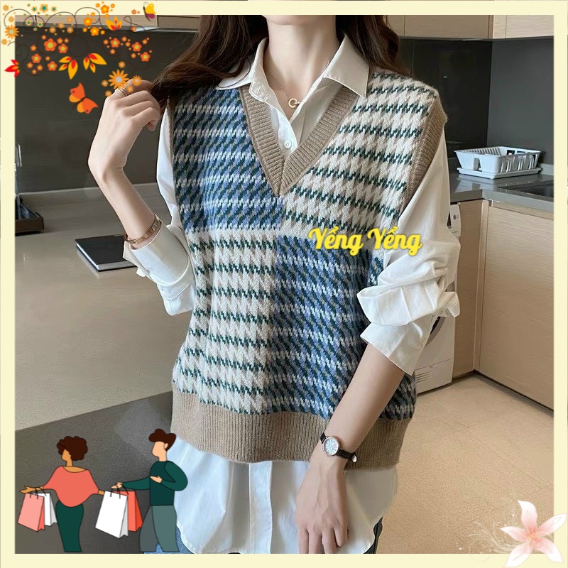 ANU449 - ÁO GILE LEN CỔ TIM PHỐI MÀU ZICZAC