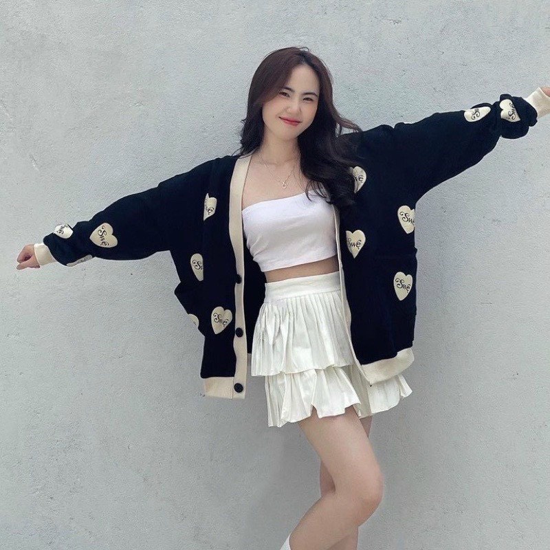 Áo Khoác Cardigan Trái Tim Cho Nữ Phong Cách Ulzzang Phù Hợp Đi Đà Lạt, Dạo Biển, Labibi