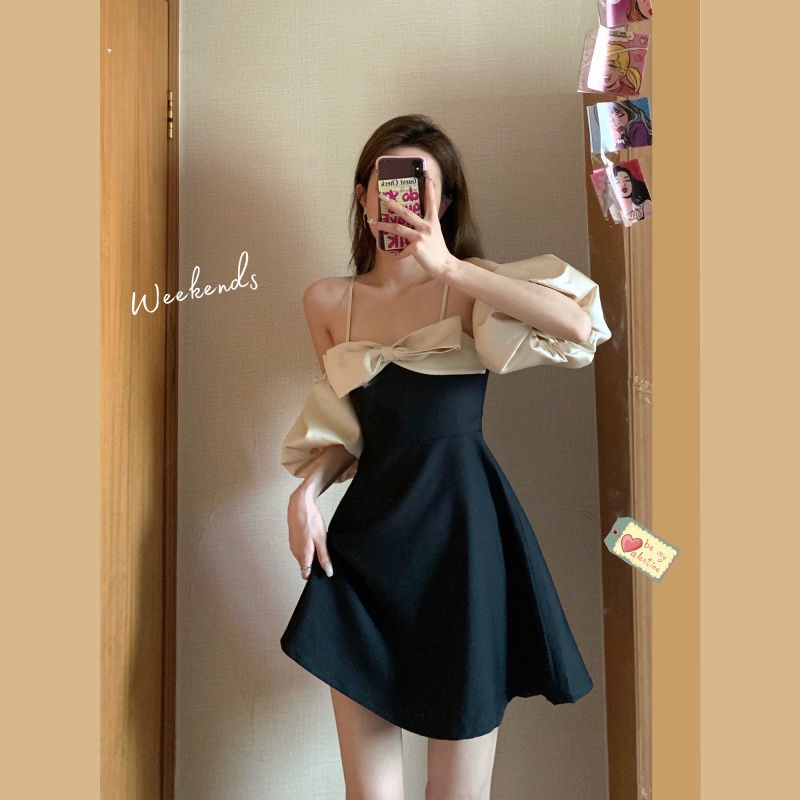 Đầm Công Chúa Hai Dây Tay Phồng Cổ Chữ V Ôm Dáng Phong Cách Pháp Dành Cho Nữ