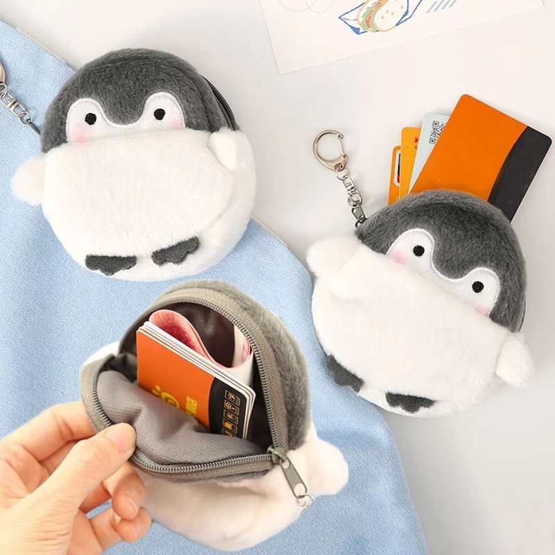Túi Đựng Tiền Xu/Thẻ/Dây Cáp Truyền Dữ Liệu Hình Chim Cánh Cụt Hoạt Hình Mini Dễ Thương Thiết Thực Cho Bé Gái/Bé Gái
