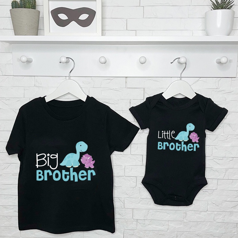 Big Brother Little Brother Siblings Áo Thun Họa Tiết Khủng Long Hoạt Hình Dễ Phối Đồ Cho Bé Trai