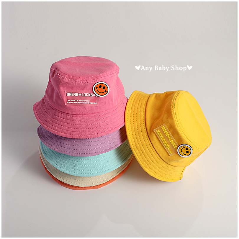Mũ nón Bucket rộng vành thời trang mặt cười nổi bật cho bé trai và bé gái 8 màu siêu cute hột me -có dây nón   ❣❣