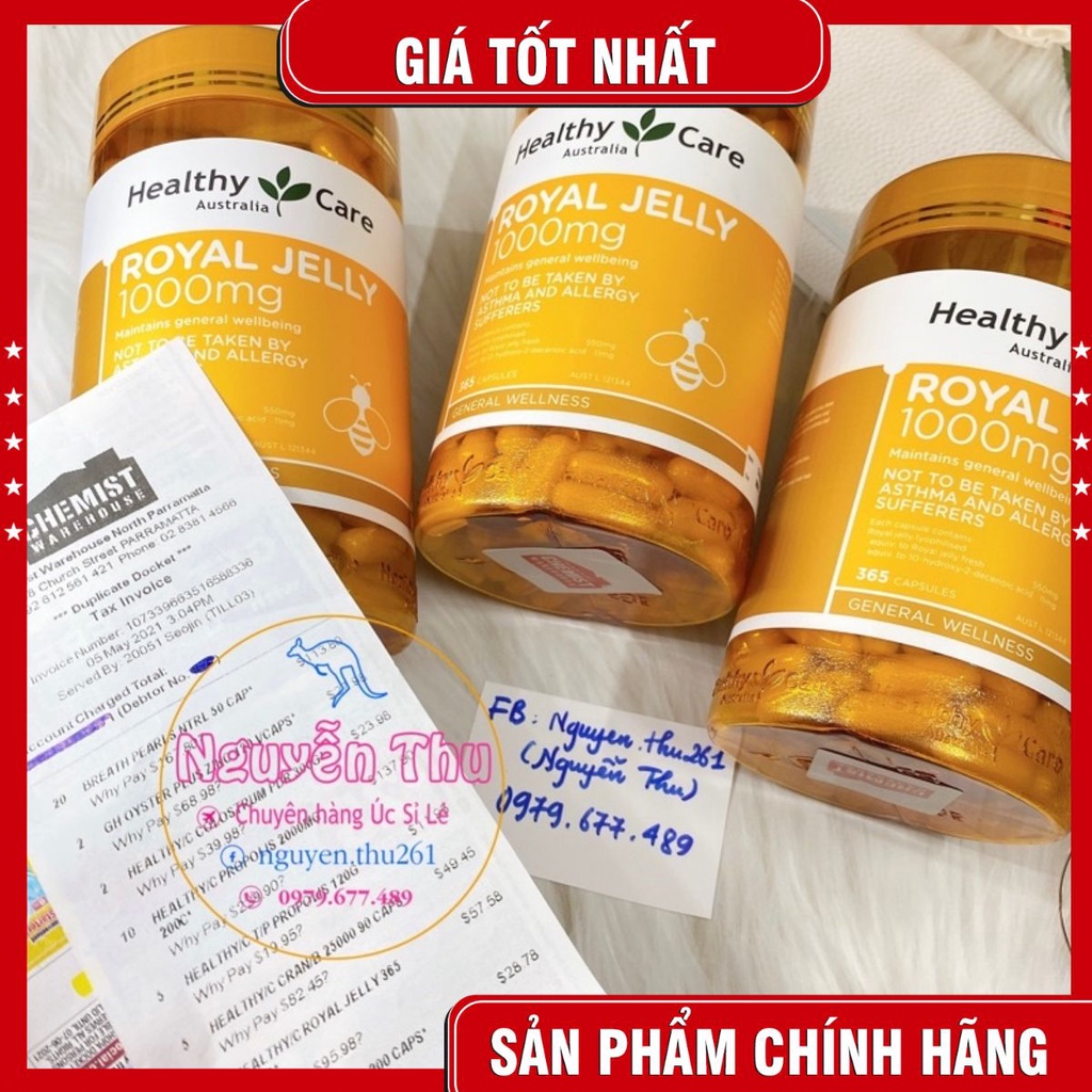 (Mẫu mới) Sữa Ong Chúa Healthy Care Royal Jelly ÚC 1000mg Lọ 365v