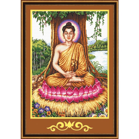 Tranh Thêu Chữ Thập Phật Tổ Dưới Cội Bồ Đề, KT Nhỏ 333021  KT:39X49CM