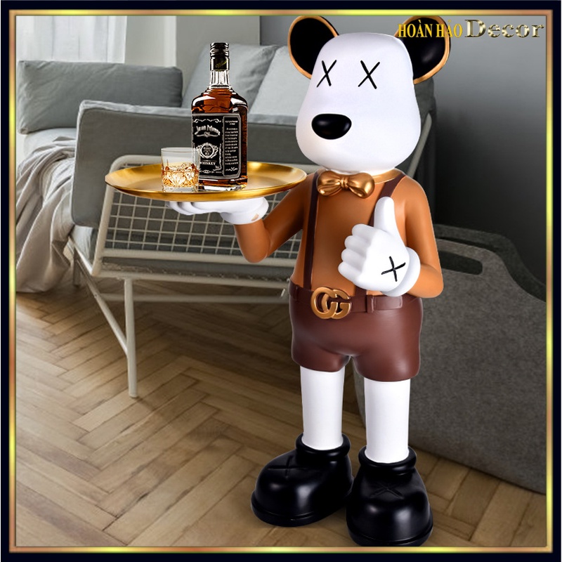 Tượng bearbrick gấu đỡ khay, gấu bồi bàn trang trí sang trọng và thời thượng (Cao 76cm)