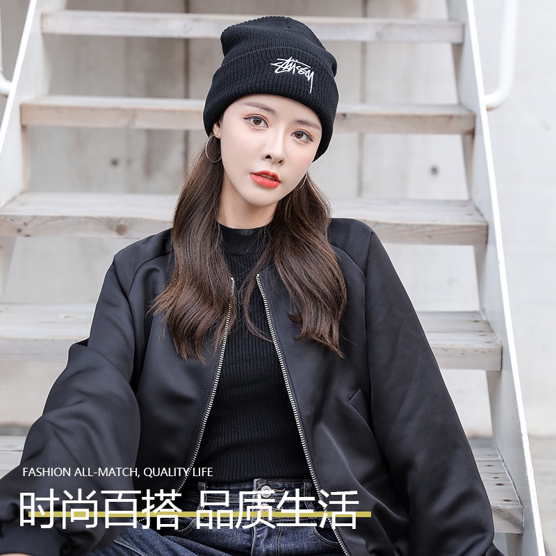 Mũ Len beanie Dệt Kim Thêu Chữ stussy Thời Trang Cho Nam Và Nữ