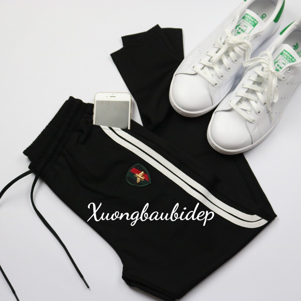 Quần legging cotton nữ,(sọc trắng con ong) - Mịn mát, thoải mái vận động