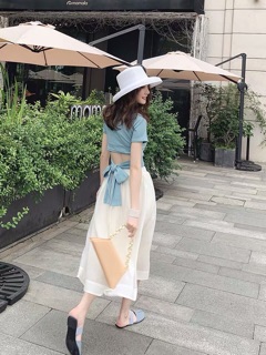 [ORDER] Set chân váy xoè, áo crotop buộc nơ eo