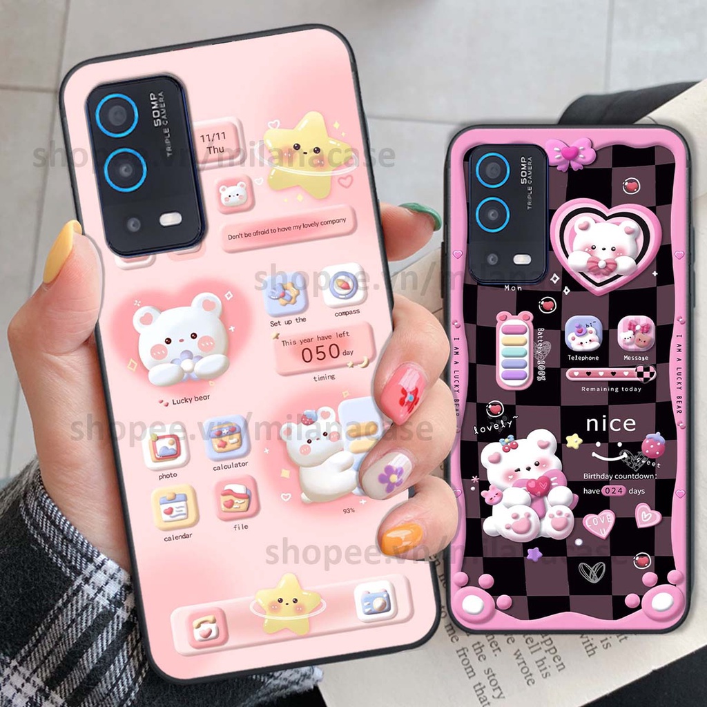 Ốp Oppo A54 / A55 hình đồng hồ icon gấu mèo cute cực dễ thương ngộ nghĩnh