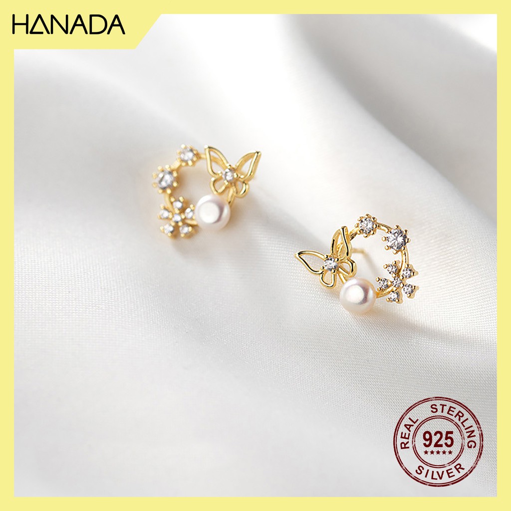 Bông Tai Bạc 925 Hanada Vòng Nguyệt Quế 0700 A20