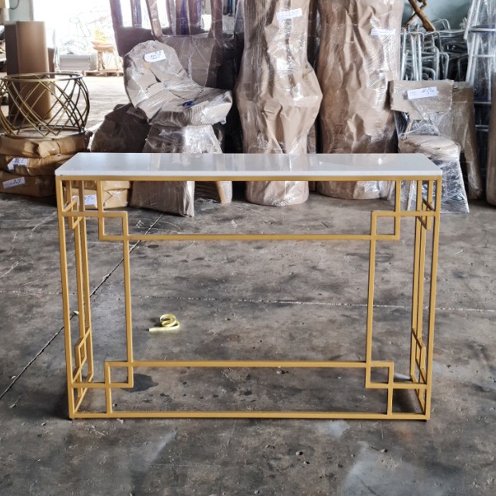 Bàn console trang trí phòng khách hiện đại IBIE AK005 khung sắt sơn tĩnh điện, mặt đá vân mây, tùy chọn màu sắc