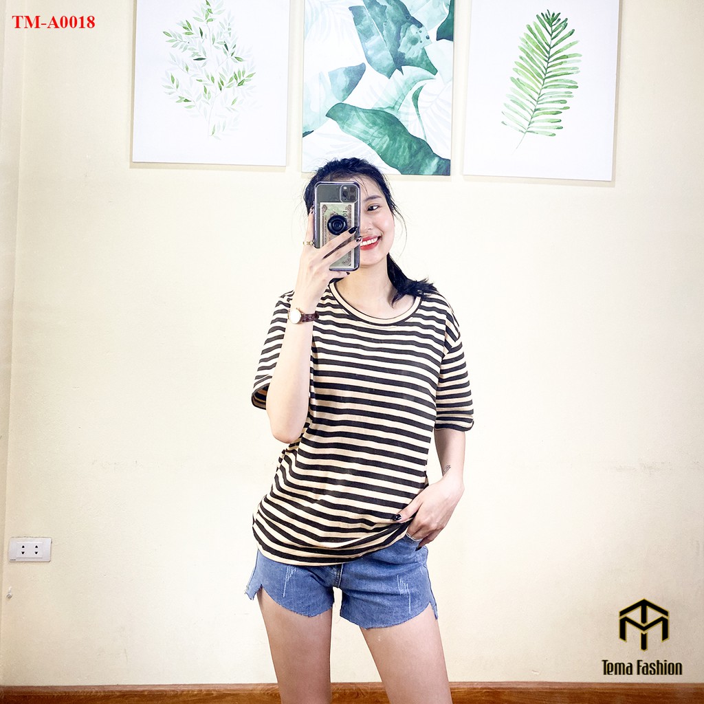 Áo phông nữ TEMA - Áo thun nữ tay lỡ kẻ ngang cổ tròn chất cotton siêu mát | BigBuy360 - bigbuy360.vn
